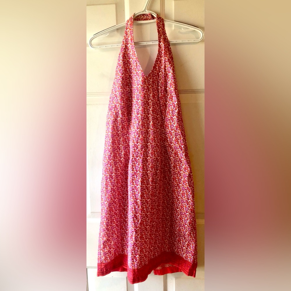 Faded Glory Fuchsia Pink Orange Floral Boho Backless Halter Dress Sundress Med